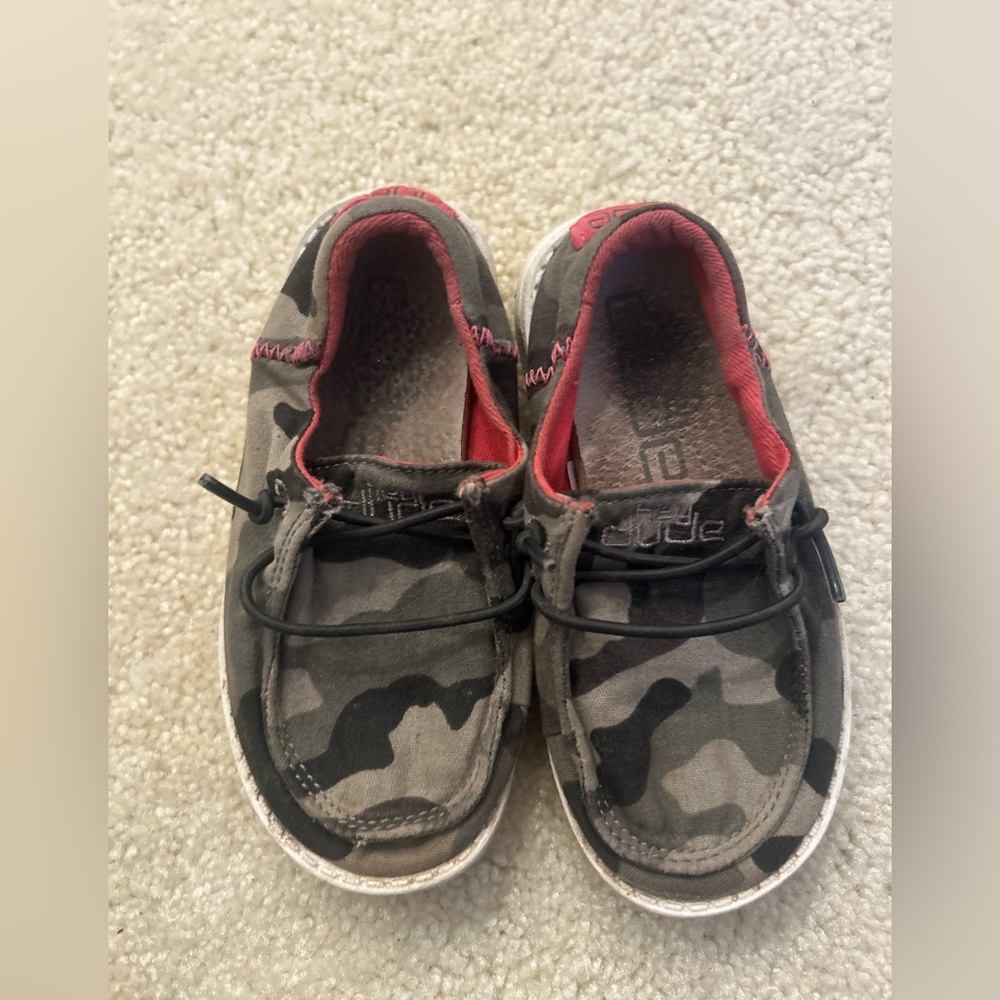 Hey Dude Kids Camo Moccasins with Red Trim